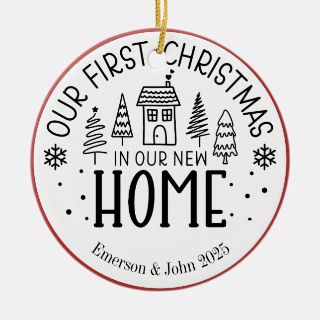 Custom First Christmas New Home Ceramic Tree Decoration (Front)