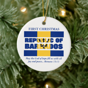 Custom First Christmas Republic of Barbados Ceramic Tree Decoration