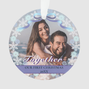 Custom First Christmas Together Snowflakes Ribbon Ornament