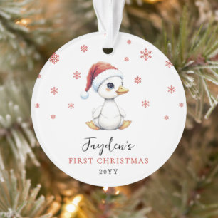 Custom First Christmas Watercolor Baby Goose Duck Ornament