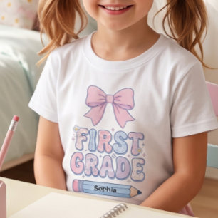 Custom First Day of 1st Grade Pink Coquette Bow T-Shirt