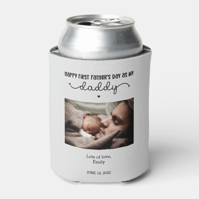 Custom First Father's Day Cute Minimalist Photo Can Cooler (Can Front)