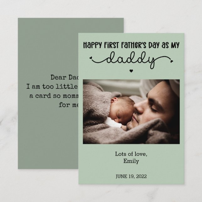Custom First Father's Day Cute Minimalist Photo Card (Front/Back)