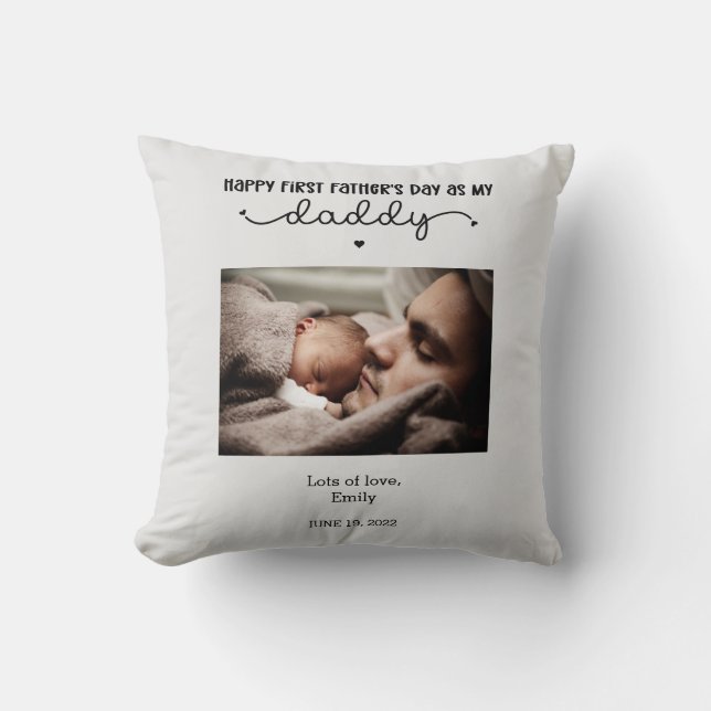 Custom First Father's Day Cute Minimalist Photo Cushion (Front)