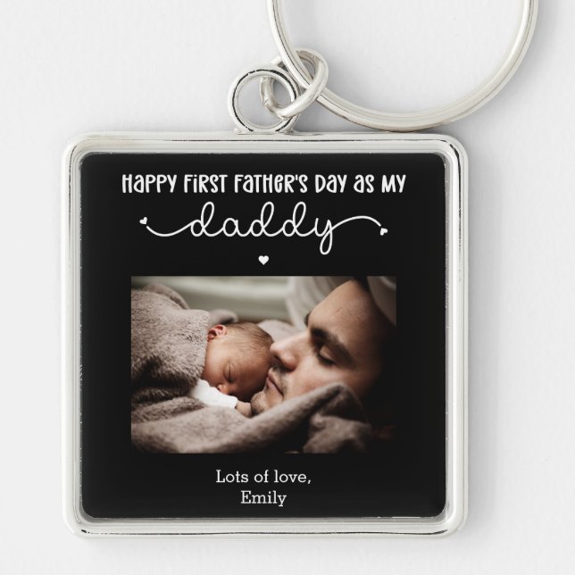 Custom First Father's Day Cute Minimalist Photo Key Ring (Front)