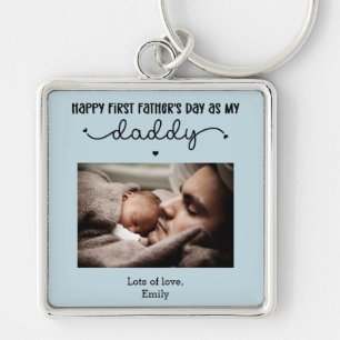 Custom First Father's Day Cute Minimalist Photo Key Ring