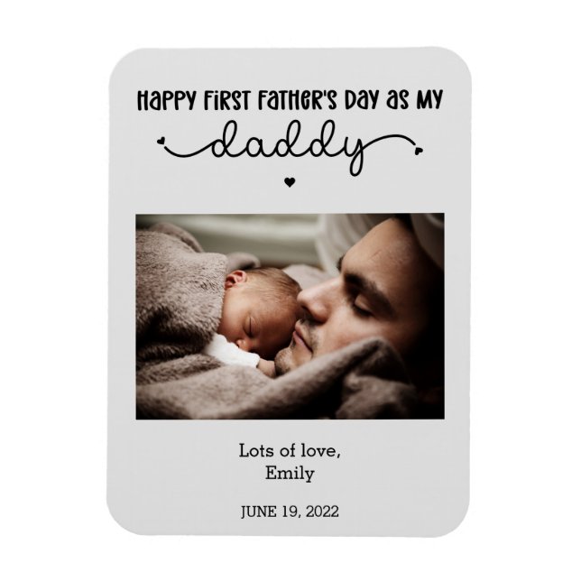 Custom First Father's Day Cute Minimalist Photo Magnet (Vertical)