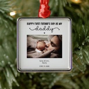 Custom First Father's Day Cute Minimalist Photo Metal Tree Decoration