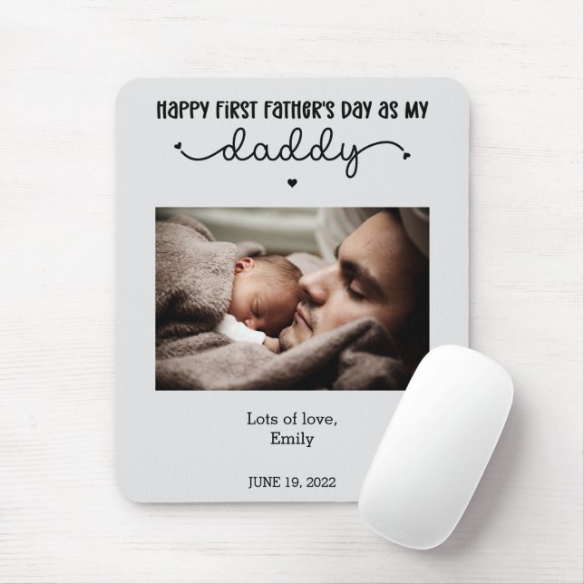 Custom First Father's Day Cute Minimalist Photo Mouse Mat (With Mouse)