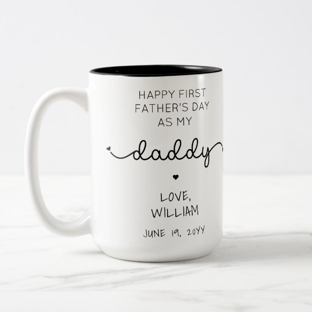 Custom First Father's Day New Daddy Gift Two-Tone Coffee Mug (Left)