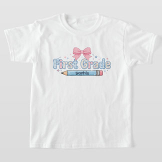 Custom First Grade Girl Back to School Bow T-Shirt