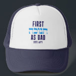 Custom FIRST HANUKKAH AS DAD Matching Trucker Hat<br><div class="desc">FIRST HANUKKAH AS DAD Trucker Hat with CUSTOMIZABLE TEXT. Hanukkah is written in Hebrew. You can CUSTOMIZE the 'AS DAD' (eg. replaced with MOM, perhaps?) and PERSONALIZE with your baby name and/or year. A beautiful milestone souvenir Trucker Hat for new dad celebrating his first 'paternal' Hanukkah. Matching sweatshirt and Mum...</div>
