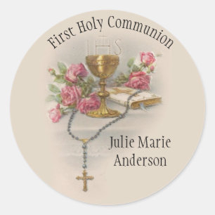 Custom First Holy Communion Catholic Remembrance Classic Round Sticker