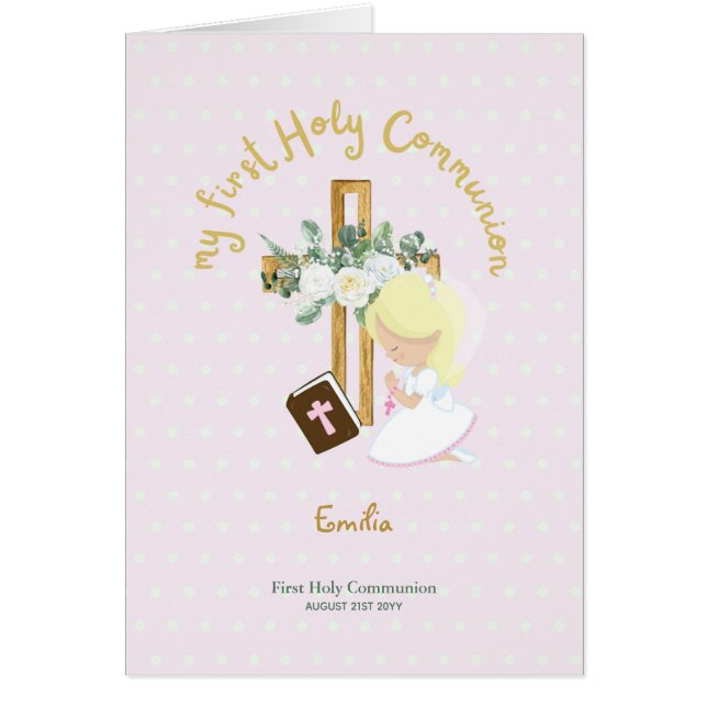 Custom First Holy Communion Cute Blonde Hair Girl  (Front)