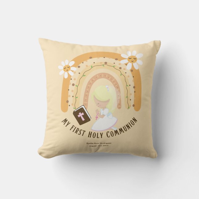 Custom First Holy Communion Cute Blonde Hair Girl Cushion