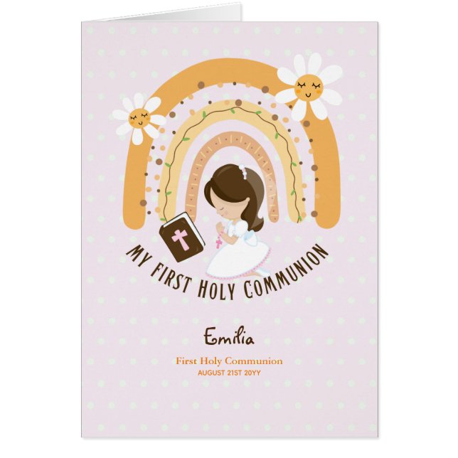 Custom First Holy Communion Cute Brown Hair Girl (Front)