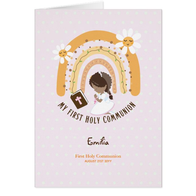 Custom First Holy Communion Cute Brown Hair Girl  (Front)