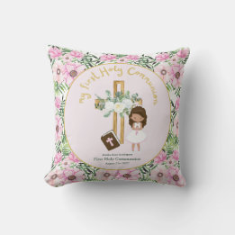 Custom First Holy Communion Cute Brown Hair Girl Cushion