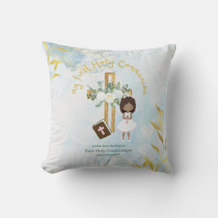 Custom First Holy Communion Cute Brown Hair Girl Cushion