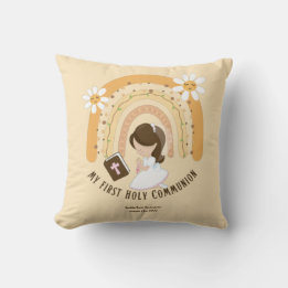 Custom First Holy Communion Cute Brown Hair Girl Cushion