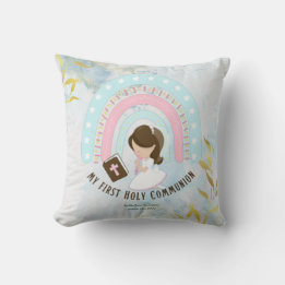 Custom First Holy Communion Cute Brown Hair Girl Cushion