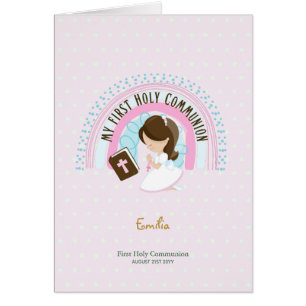 Custom First Holy Communion Cute Brown Hair Girl T