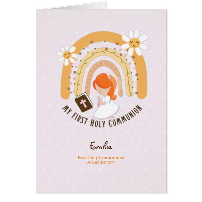Custom First Holy Communion Cute Red Hair Girl  (Front)