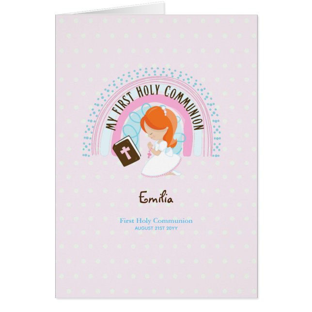 Custom First Holy Communion Cute Red Hair Girl  (Front)