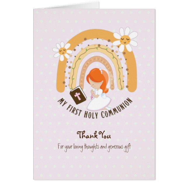 Custom First Holy Communion Cute Red Hair Girl  (Front)