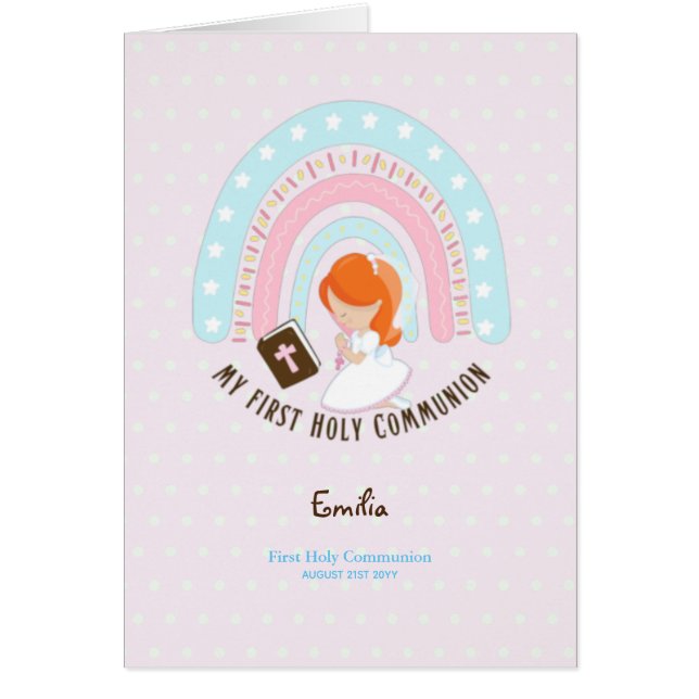 Custom First Holy Communion Cute Red Hair Girl  (Front)