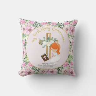 Custom First Holy Communion Cute Red Hair Girl Cushion