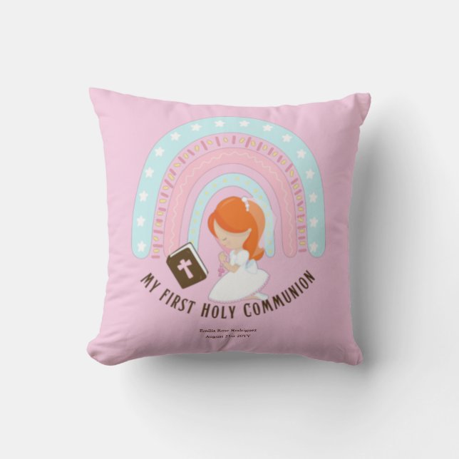 Custom First Holy Communion Cute Red Hair Girl Cushion (Front)