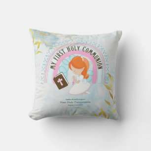 Custom First Holy Communion Cute Red Hair Girl Cushion