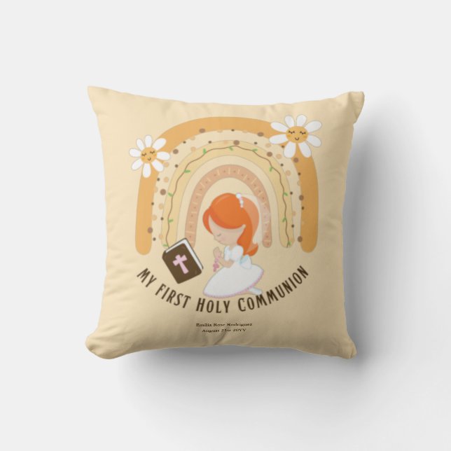 Custom First Holy Communion Cute Red Hair Girl Cushion (Front)