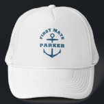 Custom First Mate Boat Nautical Anchor Navy Ship Trucker Hat<br><div class="desc">Custom boat hat with a navy blue nautical anchor reading FIRST MATE and your personalised name. Great gift for a boating trip,  your own sail boat,  yacht,  or boat crew.</div>