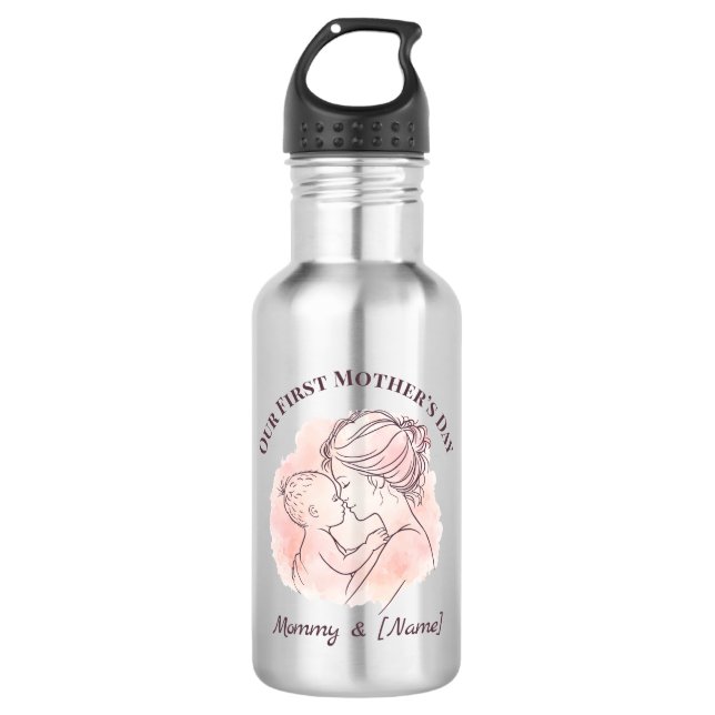 Custom First Mother’s Day Water Bottle for New Mum (Front)