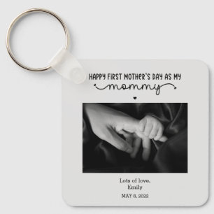 Custom First Mother's Day Cute Minimalist Photo Key Ring