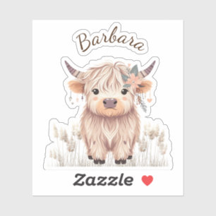Custom First Name Cute Modern Boho Highland Cow
