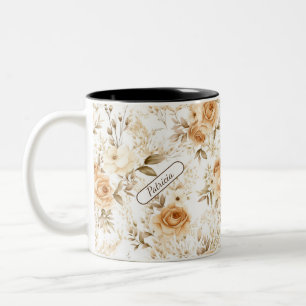Custom First Name Rustic Modern Bohemian Roses Two-Tone Coffee Mug