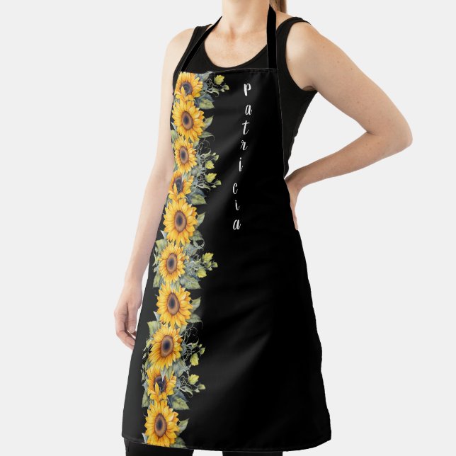 Custom First Name Womens Sunflowers Yellow Apron (Insitu)