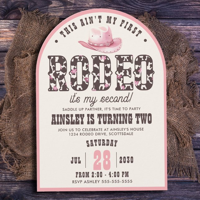 Custom First Rodeo Arched Girls 2nd Birthday Party Invitation (Creator Uploaded)