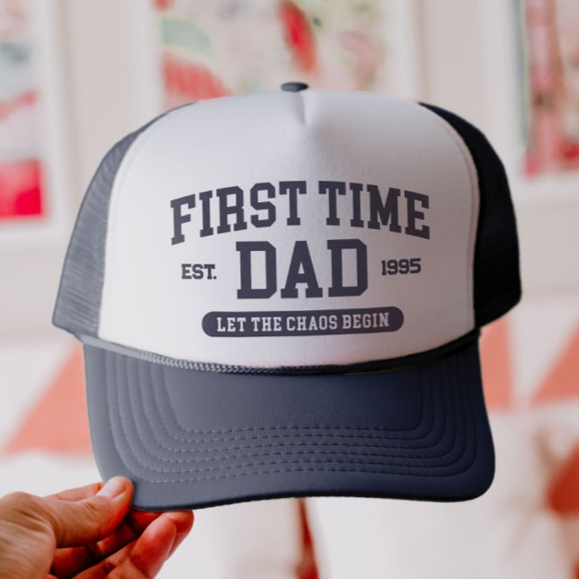 Custom First Time Dad Funny New Dad Father's Day Trucker Hat (Creator Uploaded)