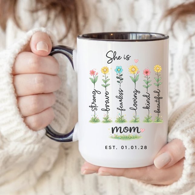 Custom First Time Mum Flower Affirmation Mug Gift (floral motherhood mug gift, first baby mom mug gift, baby arrival mom mug, inspirational mom mug,)