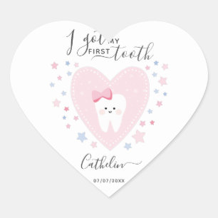 Custom First Tooth Baby Girl Heart Sticker