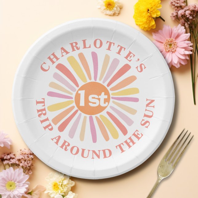 Custom First Trip Around  Sun 1st Birthday Party Paper Plate (Custom First Trip Around Sun 1st Birthday Party Paper Plates)
