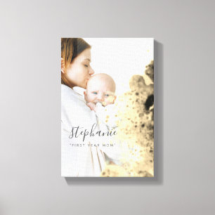 Custom First Year mum Photo Gold Sparkling Canvas Print