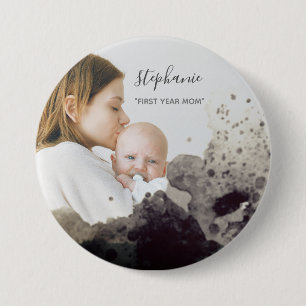 Custom First Year mum Photo Sparkling Overlay 7.5 Cm Round Badge