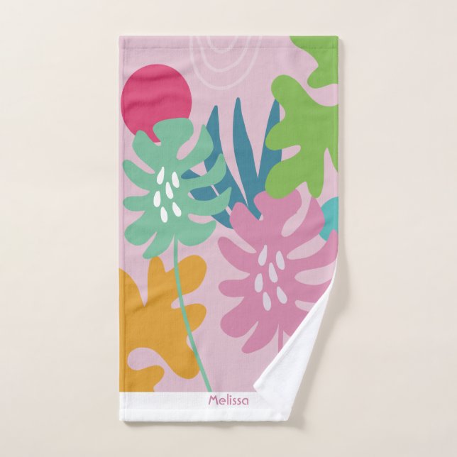 custom firstname modern floral tropical pink towel (Hand Towel)