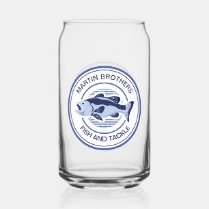 Custom Fish and Tackle Shop Blue Fisherman Can Glass