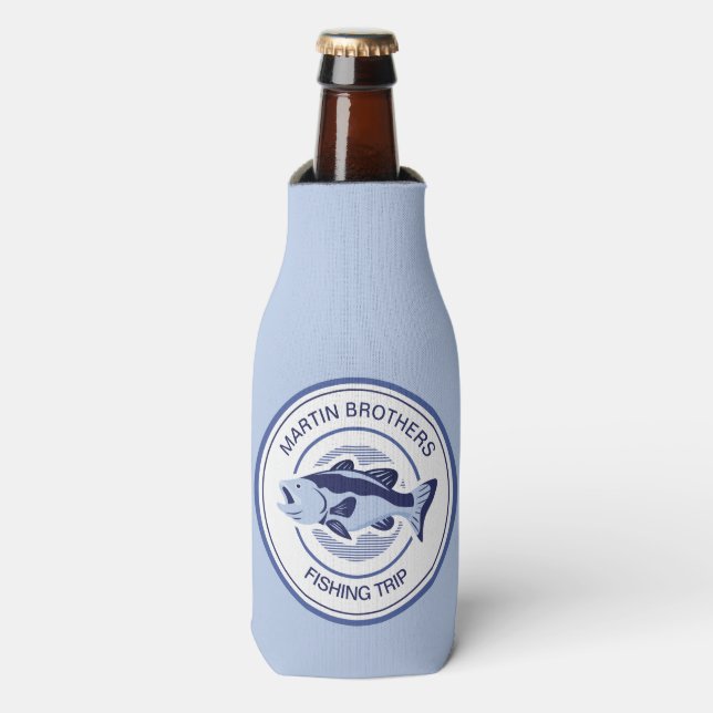 Custom Fisherman Blue Bass Fish Bottle Cooler (Bottle Front)